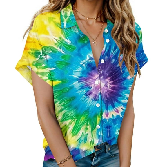 GaThRRgYP Womens Tops Plus Size,Women's Floral Print Tops Fashion Button Shirt Female Lapel Neck Loose T-shirt Blouse Multicolor S