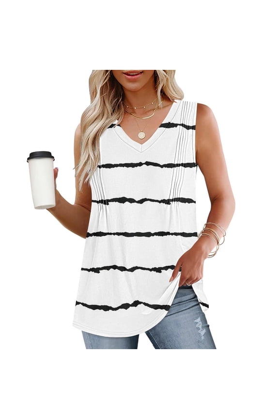 Womens Tops Plus Size,Womens Summer Sleeveless V-Neck T-Shirt,Fashion Women's Spring/Summer Solid Color Casual V-neck Sleeveless Top Tank Top White S