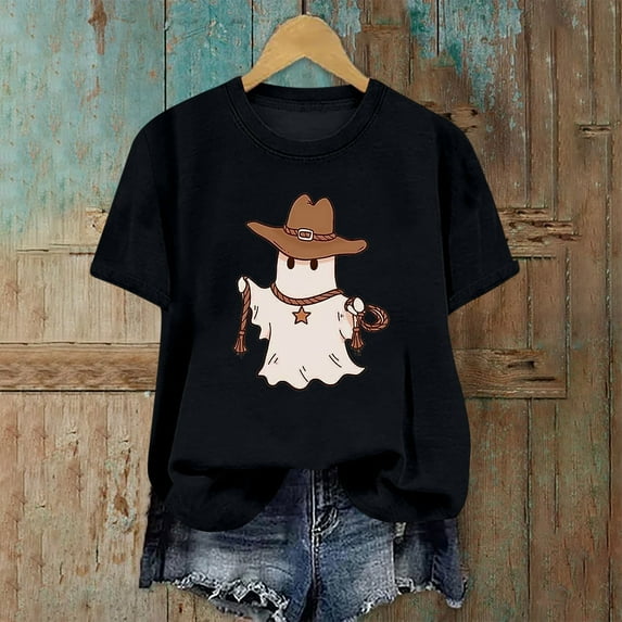 GaThRRgYP Womens Tops Short Sleeve Blouse,Plus Size Tops under 10.00,Halloween Day Shirts Womens Printed T-Shirt Short Sleeve Graphic Tees Black S