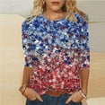 thumbnail image 1 of GaThRRgYP Womens Tops Short Sleeve Casual,Ladies' Independence Day Printed Round Neck Three Quarter Sleeve 3/4 Sleeve T-shirt Loose Blue XXXXL, 1 of 5