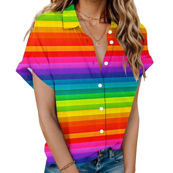 GaThRRgYP Womens Tops Short Sleeve Prints,Plus Size Tops under 10.00,Women's Floral Print Tops Fashion Button Shirt Female Lapel Neck Loose T-shirt Blouse Multicolor L