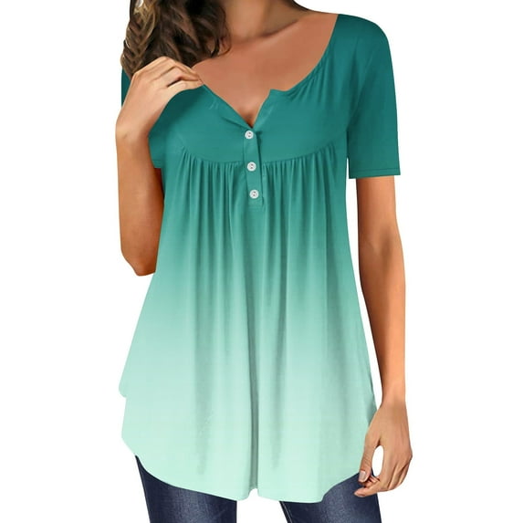 GaThRRgYP Womens Tops Short Sleeve Summer,Plus Size T Shirts for Women,Womens Summer Casual V- Neck Hide Belly Short Sleeve T- Tunic Blouses Light Blue L