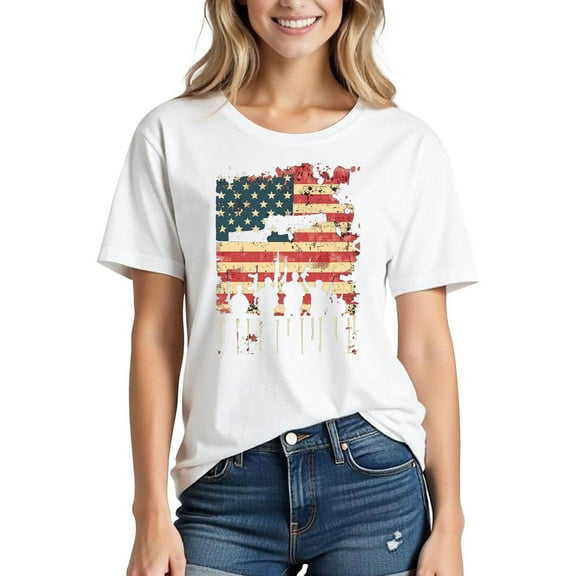 Black*Friday Discounted Items under $5 GaThRRgYP Womens Tops Short Sleeve,Women's Independence Day Printed Short Sleeved T-shirt White M