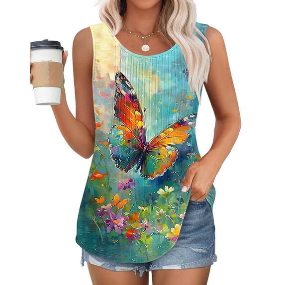 GaThRRgYP Womens Tops Summer,Women's New Loose Casual Crew-neck Pleated Print Fashion Top Green XXXL