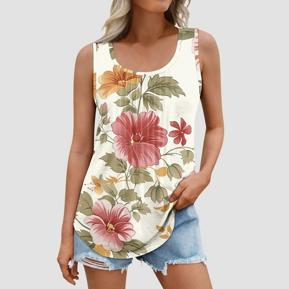 GaThRRgYP Womens Tops Summer,Women's Sleeveless Tank Top,Summer Women Solid Color Round Neck Sleeveless Casual Tee Tank White S