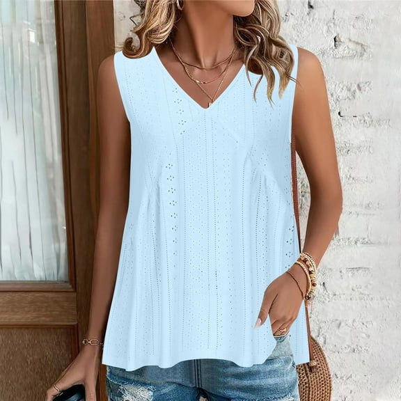 GaThRRgYP Womens Tops Summer and Spring,Women's Casual Summer Solid V-Neck Sleeveless Tanks Top Light Blue S