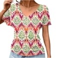 thumbnail image 1 of GaThRRgYP Womens tops V Neck Short Sleeve,Fashion Women's Casual Short Sleeve Printing V-Neck Blouse Floral Ruched T-Shirt Casual Feminine Red S, 1 of 6