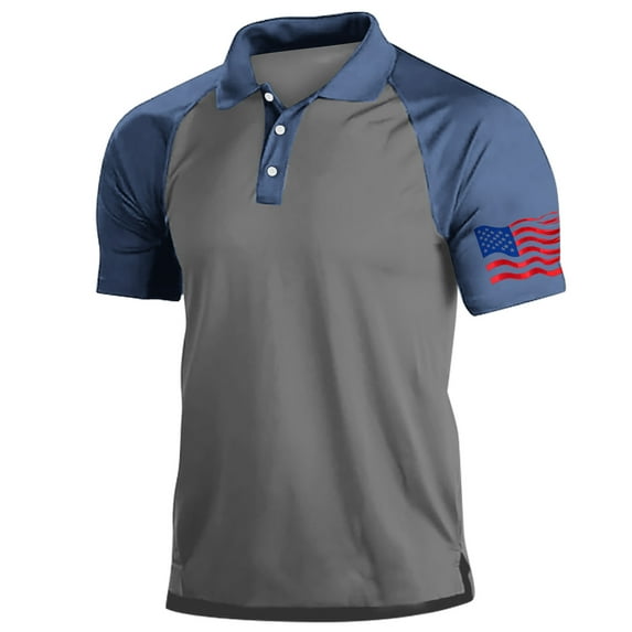 GaThRRgYP Workout Tops for Women,Mens Plus Size Topsunder $5,Men Casual Independence Day Printed Short Sleeve Turn Down Collar Buttons Side Split T-Shirt Blouse Tops Blue XXXL