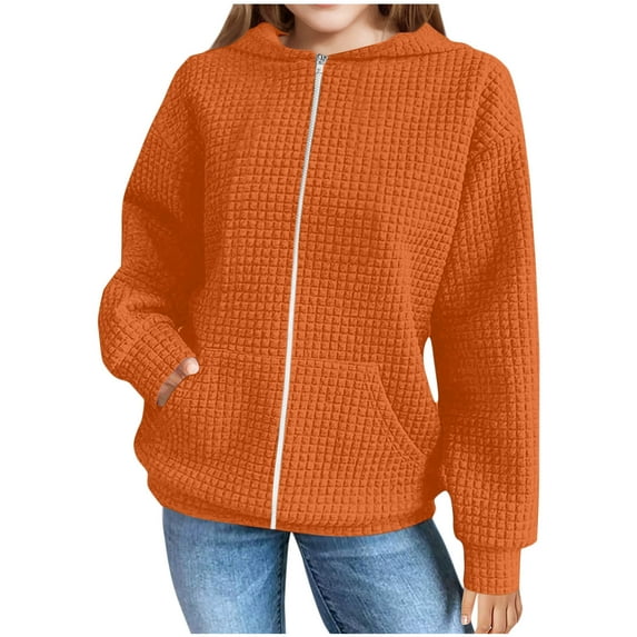 GaThRRgYP Workout Tops for Women,Plus Size Tops for Women Dressy,Solid Color Children Hooded Top Girls Long Sleeved Sweatshirt Round Neck Zipper Top Orange 110