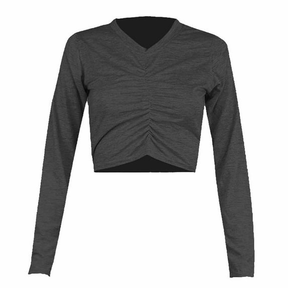 Black*Friday Discounted Items under $5 GaThRRgYP Workout Tops for Women,Plus Size Tops for Women,Women's Spring Fall Patchwork Printed Long Sleeves Round Neck Casual Short T-Shirt Tops Dark Gray M
