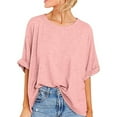 thumbnail image 1 of GaThRRgYP Workout Tops for Women,Summer Tops for Women,Women Oversized T-Shirt Summer Casual Loose Fit 3/4 Sleeve Short Sleeve Solid Macaron Color Loose Tee Tops, 1 of 1