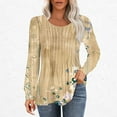 thumbnail image 1 of GaThRRgYP Workout Tops for Women,Womens Summer Tops with Sleeves,Women's Loose Pleated Round Neck Fashion Print Long Sleeved Round Neck Top Multicolor XL, 1 of 5