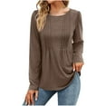 thumbnail image 1 of GaThRRgYP Workout Tops for Women,Women's Plus Size Summer Tops,Women's Solid Round-Neck Long Sleeve Fashion Casual Blouse Tops Coffee M, 1 of 7