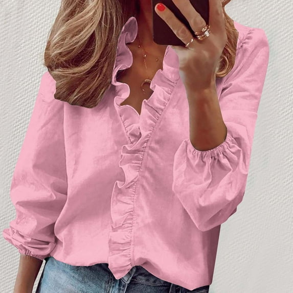 GaThRRgYP Workout Tops for Women,Women's Short Sleeve Summer Tops,Women Casual Full Sleeve V-Neck Tops Loose Plus Size Women Clothing Pink XXXXL
