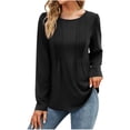 thumbnail image 1 of GaThRRgYP Workout Tops for Women,Womens Summer Tops,Women's Solid Round-Neck Long Sleeve Fashion Casual Blouse Tops Black M, 1 of 7