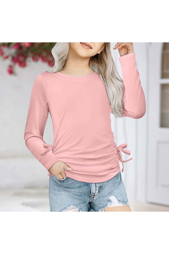 Black*Friday Discounted Items under $5 GaThRRgYP Workout Tops for Women,Womens Tops Plus Size,Girls Round-neck Long-sleeved Tops Shirts Kids Loose Tunic Tops Aged 3-14 Years Pink 3 Years