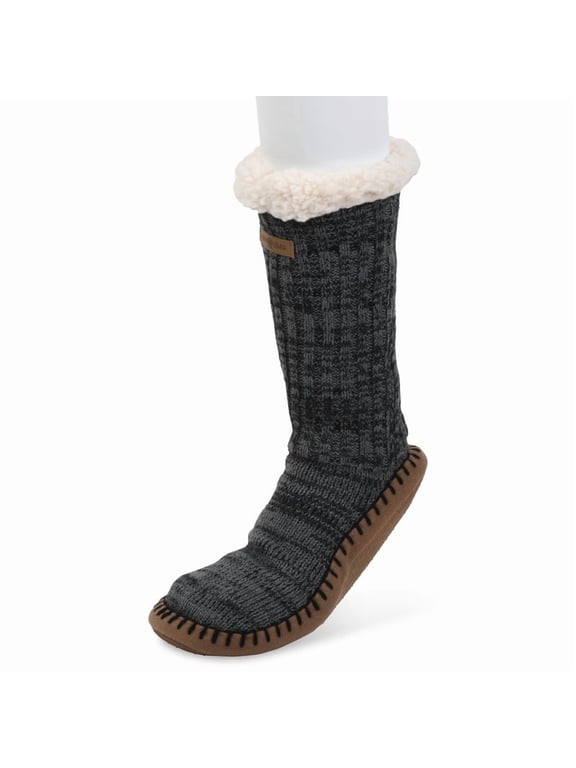 mens knit faux shearling lined soft sole slipper socks