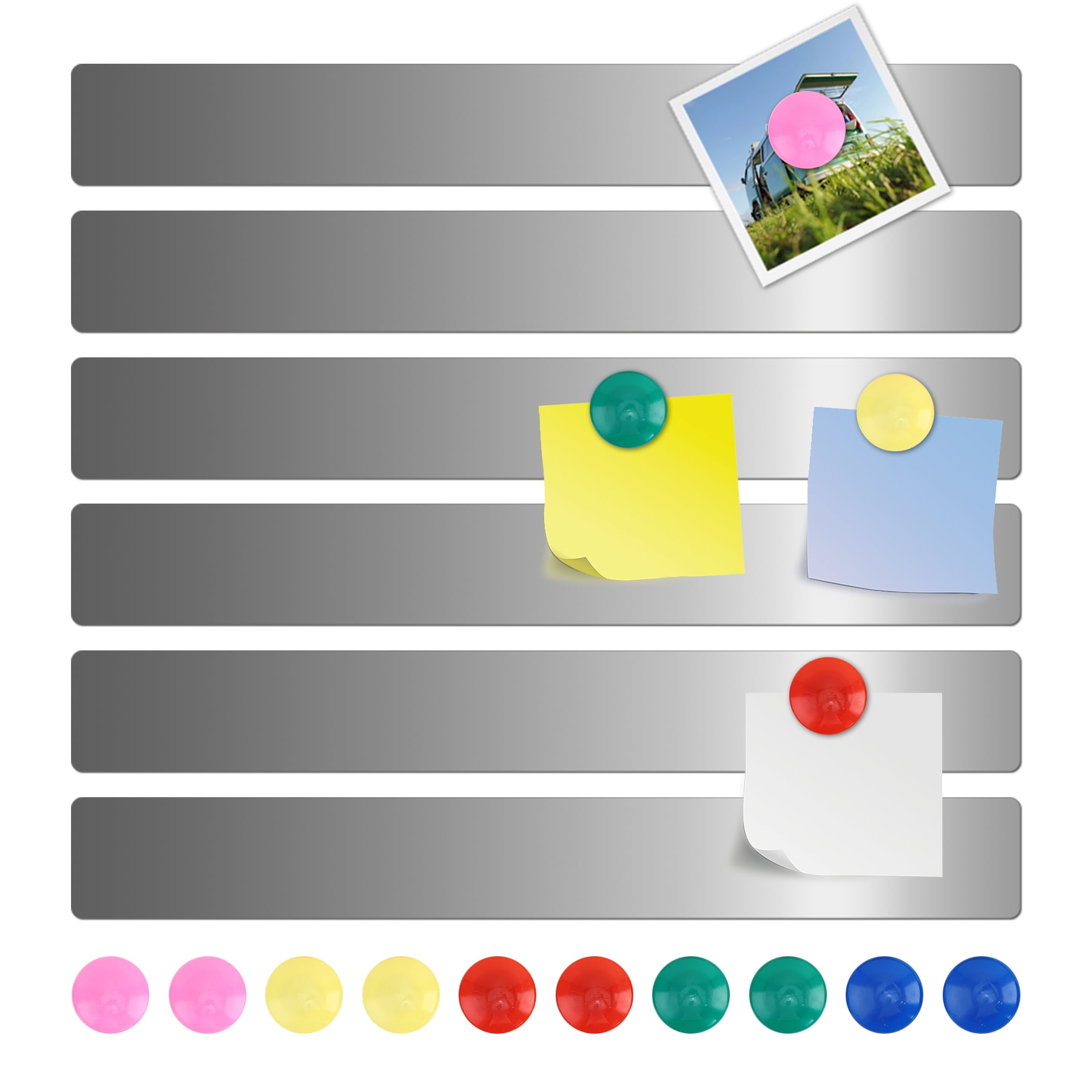 Gaahing 6Pcs Frameless Magnetic Strips, 15" L x 2" W Self-Adhesive Ferrous Bulletin Bar Memo Board with Magnets for School Kitchen Office