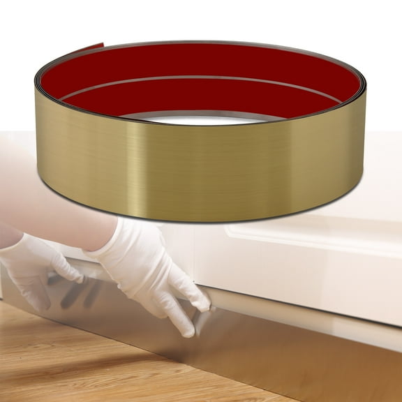 Gaahing Brushed Gold Metal Kick Plate, Self-Adhesive Kickplate, Baseboard Molding Trim, Anti-Scratch Base Cover for Wall, Door, Kitchen Cupboard Protection,9.8FT x 3.1IN