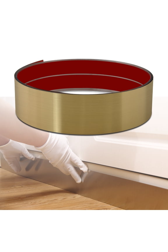 Brushed Gold Metal Kick Plate, Self-Adhesive Kickplate, Baseboard Molding Trim, Anti-Scratch Base Cover for Wall, Door, Kitchen Cupboard Protection,9.8FT x 3.1IN