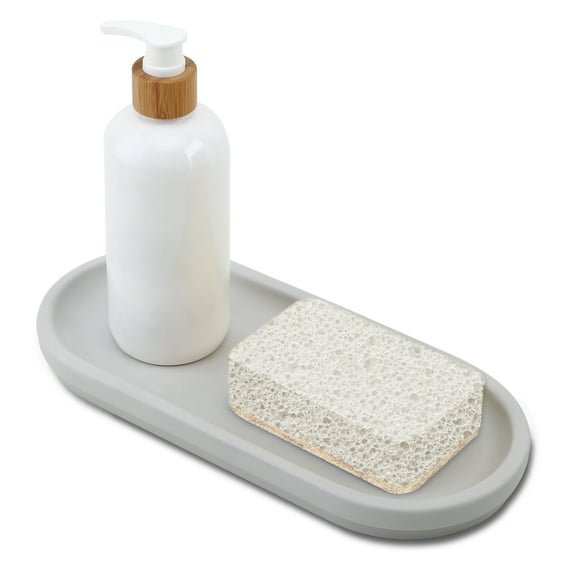 Gaahing Diatomite Sink Caddy for Kitchen Organizer, Quick Dry Holder for Sponge, Dish, Brush, Bathroom Soap, Toothbrush - Fast Absorbing Stone Tray,Gray, 11" x 5"