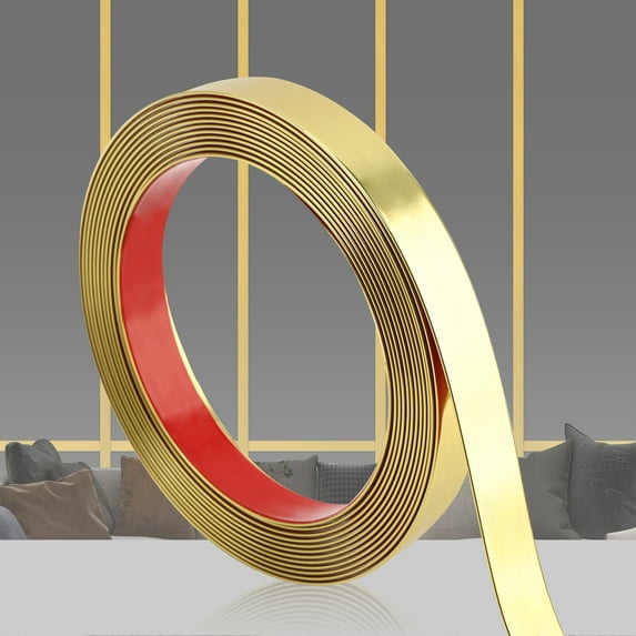 Gaahing Glossy Gold Peel and Stick PVC Molding Trim, Flexible DIY Wall Accent Strip for Mirror Frame, Cabinet, Edges & Borders and Tiles,197''L x 0.8''W