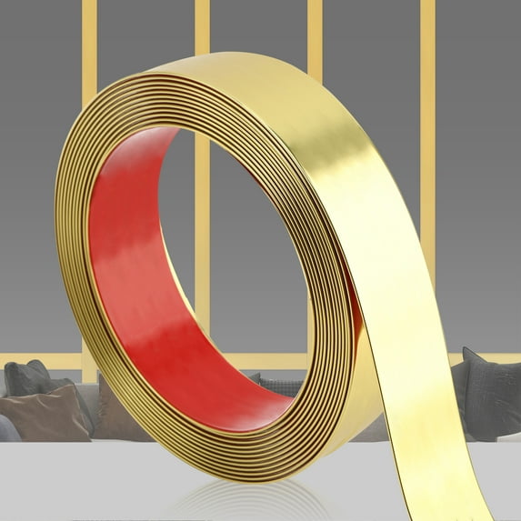 Gaahing Glossy Gold Peel and Stick PVC Molding Trim, Flexible DIY Wall Accent Strip for Mirror Frame, Cabinet, Edges & Borders and Tiles,197''L x 1.6''W