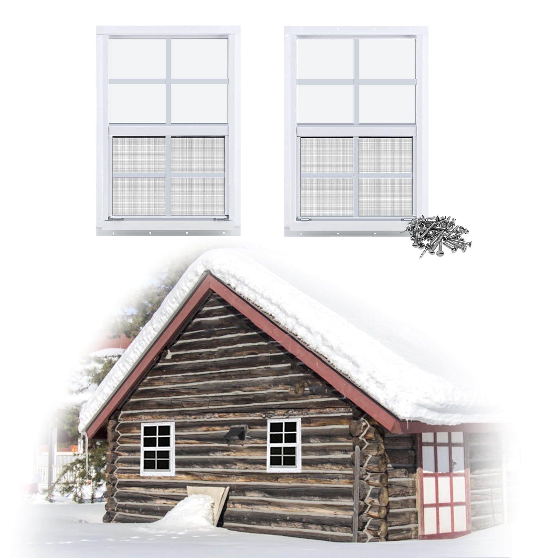 Gaahing Heavy-Duty Aluminum Shed Windows Kit Flush Mount with Tempered Glass & Fiberglass Screens,24" x 36",2-Pack