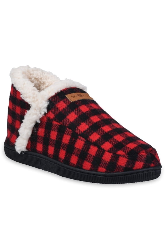 womens buffalo check memory foam ankle slipper boot