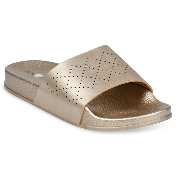 Gaahuu womens embossed faux leather open toe footbed sandal