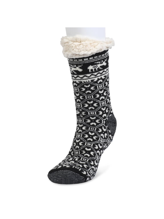 womens faux shearling lined non slip slipper sock