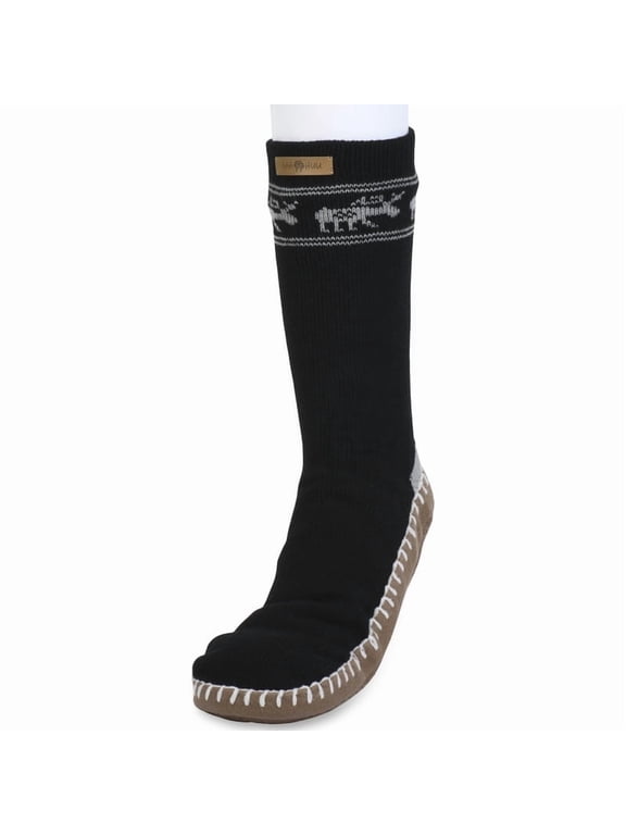 mens knit faux shearling lined soft sole slipper socks