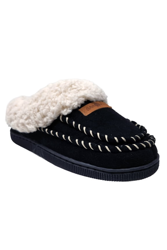 womens double mocassin faux shearling collared memory foam clog slipper