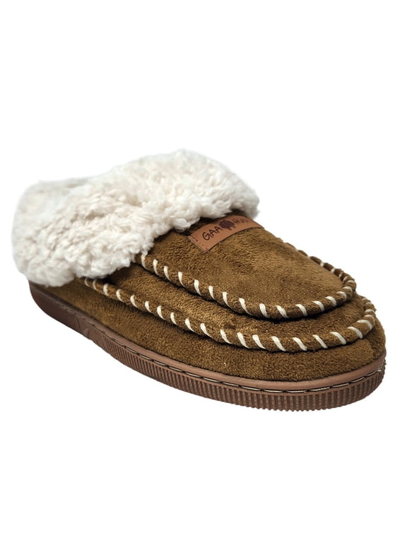 womens double mocassin faux shearling collared memory foam clog slipper