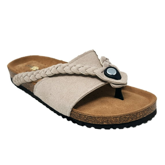 Gaahuu womens leather banded braided thong memory foam footbed sandal