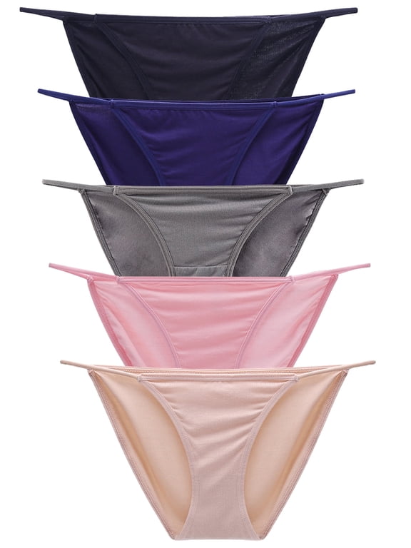 5 Pack String Bikini Underwear for Women Sexy Lingerie Low Waisted Bikini Panties Stretch Briefs(Multicolor,Size 7)