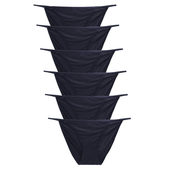 GaaiKei 6 Pack String Bikini Underwear for Women,Sexy Low Waisted Bikini Panties Stretch Briefs(Black,Size 7)