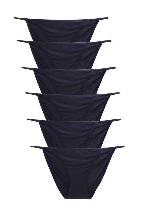 6 Pack String Bikini Underwear for Women,Sexy Low Waisted Bikini Panties Stretch Briefs(Black,Size 7)