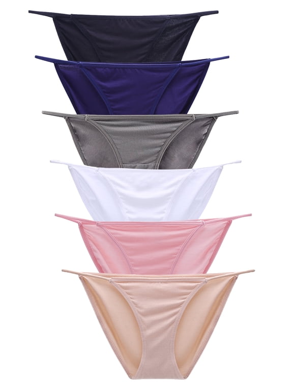 6 Pack String Bikini Underwear for Women,Sexy Low Waisted Bikini Panties Stretch Briefs(Multicolor,Size 6)