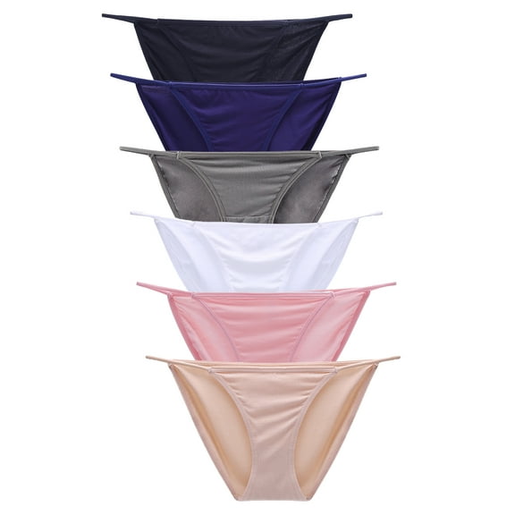 GaaiKei 6 Pack String Bikini Underwear for Women,Sexy Low Waisted Bikini Panties Stretch Briefs(Multicolor,Size 7)