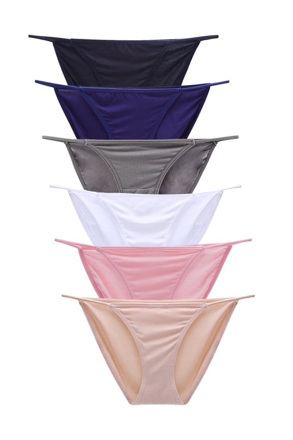 6 Pack String Bikini Underwear for Women,Sexy Low Waisted Bikini Panties Stretch Briefs(Multicolor,Size 8)