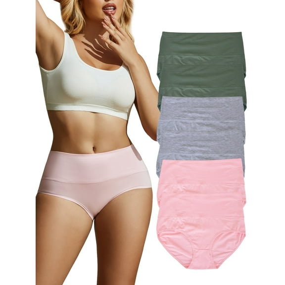 GaaiKei 6 Pack Women's High Waist Cotton Underwear Soft Brief Panties Regular and Plus Size 11