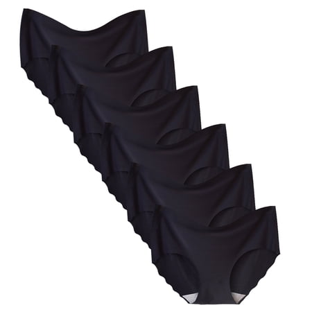 GaaiKei 6 Pack Women's Invisible Seamless Hipster Panties Mid-Rise No Show Laser Cut Brief Underwear,Black Size 9