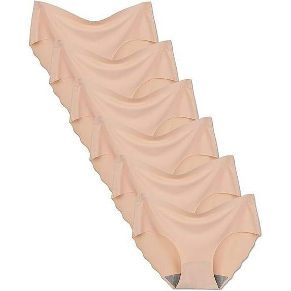 GaaiKei 6 Pack Women's Invisible Seamless Hipster Panties Mid-Rise No Show Laser Cut Brief Underwear,Nude Size 8