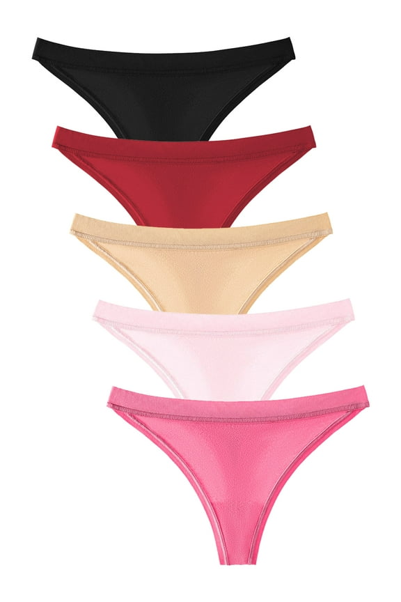 Cotton Thongs for Women Seamless Hipster Low Rise Breathable Invisible Panties No Show Underwear 5-Pack,Size 7