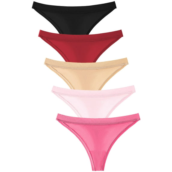 GaaiKei Cotton Thongs for Women Seamless Hipster Low Rise Breathable Invisible Panties No Show Underwear 5-Pack,Size 8