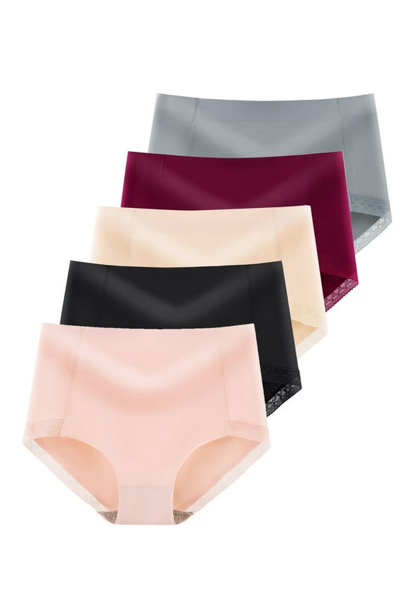 High Waisted Underwear No Show Stretch Full Coverage Invisible Briefs Panties for Women 5 Pack,Size 5