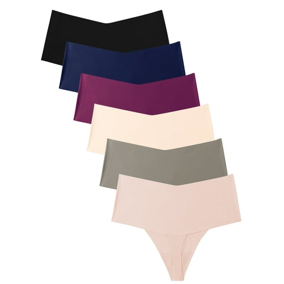 GaaiKei No Show Thongs for Women High Waisted Seamless Underwear Sexy Breathable Panties 6 Pack, Size 6