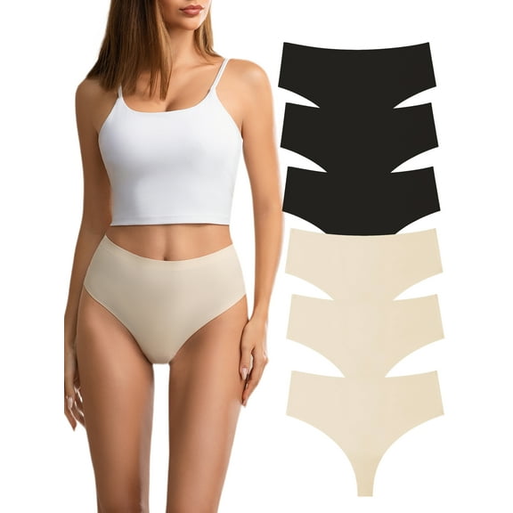 GaaiKei Seamless Thongs for Women Mid Rise No Show Thong Breathable Panties Comfortable Underwear 6 Pack