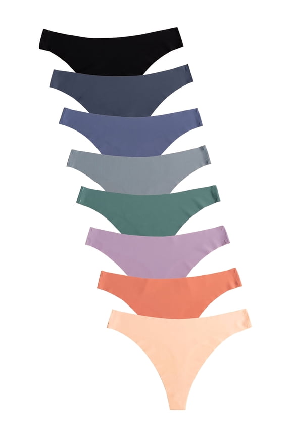 Seamless Thongs for Women No Show Panties Invisible Hipster Underwear Pack of 8,Size 4